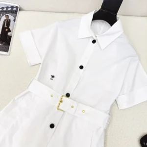 Dior Women Belted Shirtdress Ecru Cotton and Silk Poplin 451R72A3124