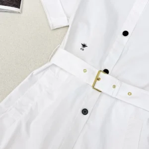 Dior Women Belted Shirtdress Ecru Cotton and Silk Poplin 451R72A3124
