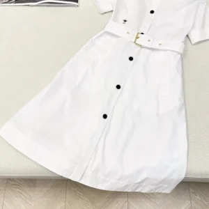 Dior Women Belted Shirtdress Ecru Cotton and Silk Poplin 451R72A3124