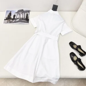 Dior Women Belted Shirtdress Ecru Cotton and Silk Poplin 451R72A3124