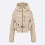 Dior Women Cropped Hooded Jacket Beige Technical Jacquard Taffeta with Dior Oblique Motif