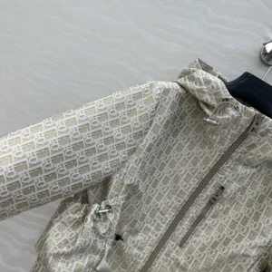 Dior Women Cropped Hooded Jacket Beige Technical Jacquard Taffeta with Dior Oblique Motif