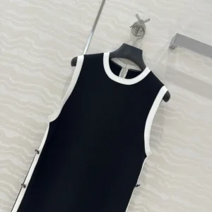 Dior Women Dioriviera Short Straight Dress Black and Ecru Technical Knit