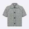 Dior Women Macrocannage Short-Sleeved Jacket Gray Cotton-Blend Tweed Knit