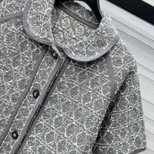 Dior Women Macrocannage Short-Sleeved Jacket Gray Cotton-Blend Tweed Knit