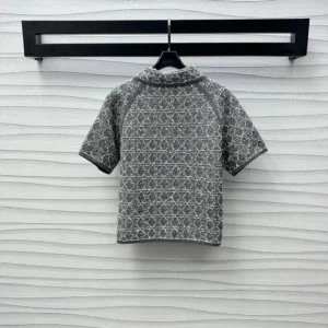 Dior Women Macrocannage Short-Sleeved Jacket Gray Cotton-Blend Tweed Knit