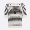 Dior Women Marinière Short-Sleeved Sweater White and Navy Blue Cotton and Silk Knit