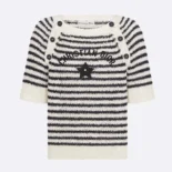 Dior Women Marinière Short-Sleeved Sweater White and Navy Blue Cotton and Silk Knit