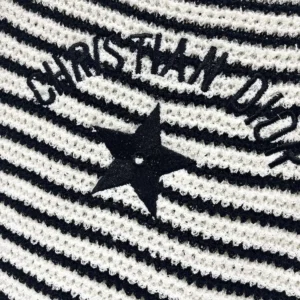 Dior Women Marinière Short-Sleeved Sweater White and Navy Blue Cotton and Silk Knit