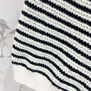 Dior Women Marinière Short-Sleeved Sweater White and Navy Blue Cotton and Silk Knit
