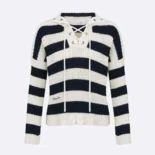 Dior Women Marinière Sweater White and Navy Blue Ribbed Cotton Knit