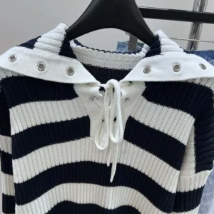 Dior Women Marinière Sweater White and Navy Blue Ribbed Cotton Knit