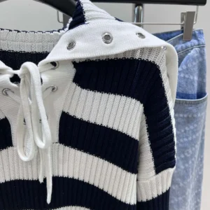 Dior Women Marinière Sweater White and Navy Blue Ribbed Cotton Knit