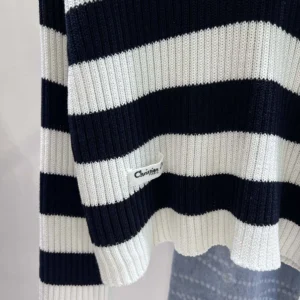 Dior Women Marinière Sweater White and Navy Blue Ribbed Cotton Knit