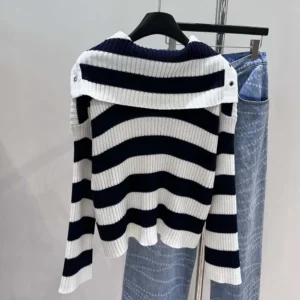 Dior Women Marinière Sweater White and Navy Blue Ribbed Cotton Knit