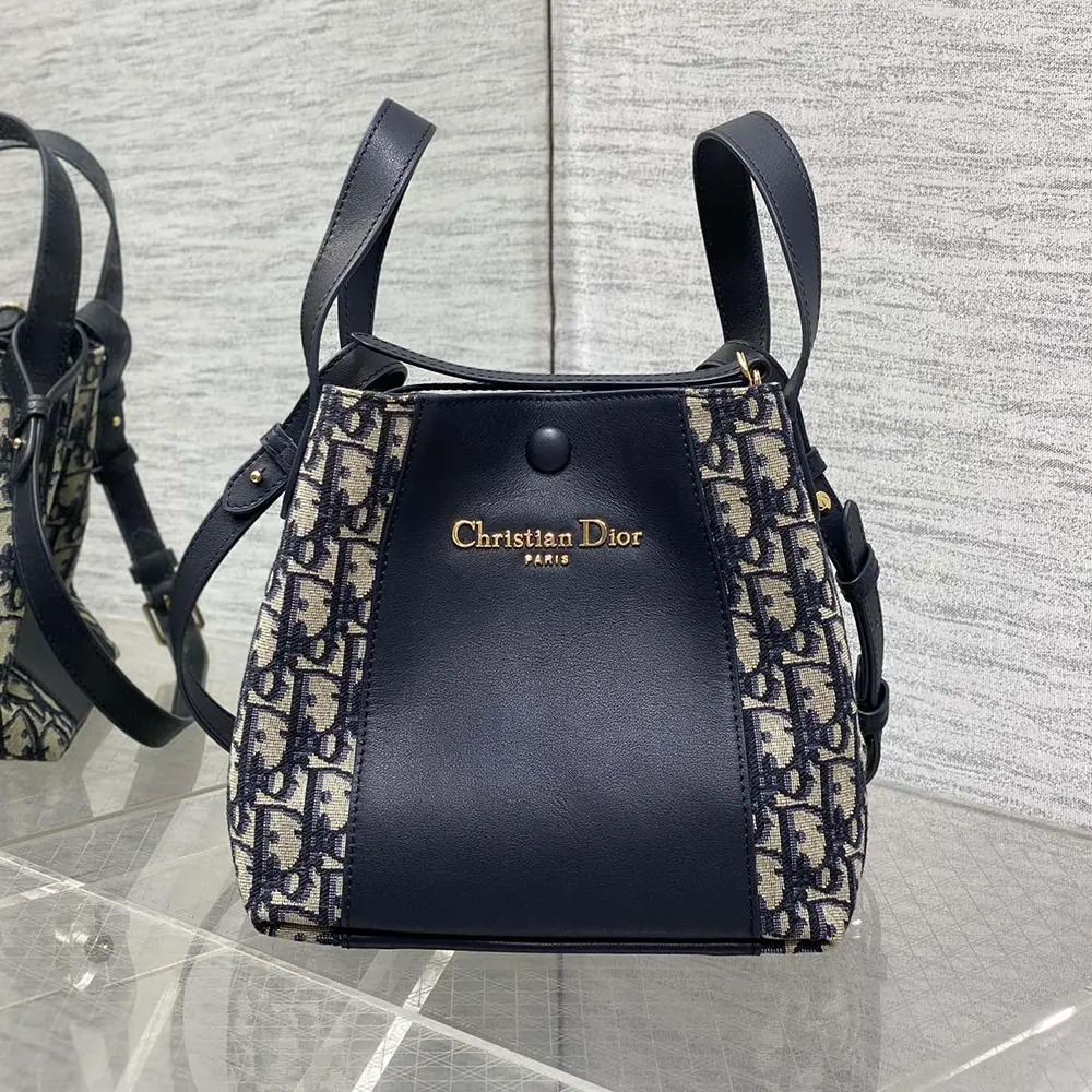 Dior Women Medium Signature Bucket Bag Blue Dior Oblique Jacquard and Smooth Calfskin 2 Dior Women Medium Signature Bucket Bag Blue Dior Oblique Jacquard and Smooth Calfskin