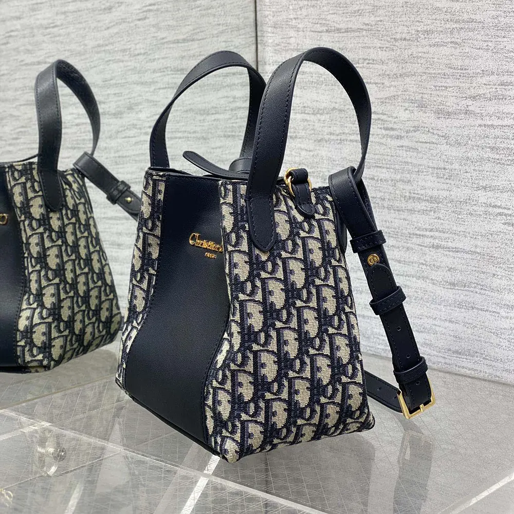 Dior Women Medium Signature Bucket Bag Blue Dior Oblique Jacquard and Smooth Calfskin 4 Dior Women Medium Signature Bucket Bag Blue Dior Oblique Jacquard and Smooth Calfskin