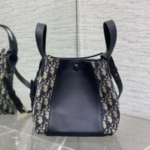 Dior Women Medium Signature Bucket Bag Blue Dior Oblique Jacquard and Smooth Calfskin