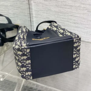 Dior Women Medium Signature Bucket Bag Blue Dior Oblique Jacquard and Smooth Calfskin