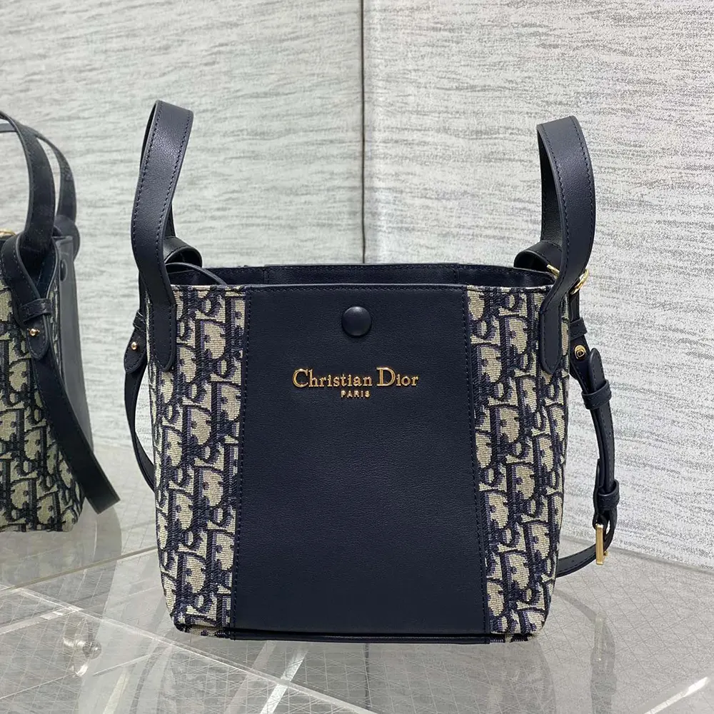Dior Women Medium Signature Bucket Bag Blue Dior Oblique Jacquard and Smooth Calfskin 3 Dior Women Medium Signature Bucket Bag Blue Dior Oblique Jacquard and Smooth Calfskin
