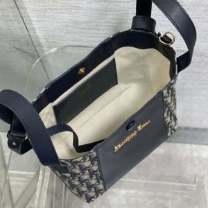 Dior Women Medium Signature Bucket Bag Blue Dior Oblique Jacquard and Smooth Calfskin