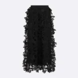 Dior Women Mid-Length Skirt Black Cotton-Blend Lace with Allover Butterfly Motif