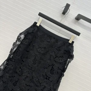 Dior Women Mid-Length Skirt Black Cotton-Blend Lace with Allover Butterfly Motif
