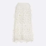 Dior Women Mid-Length Skirt Ecru Cotton-Blend Lace with Allover Butterfly Motif