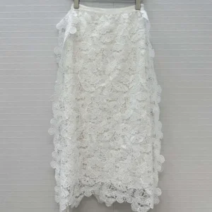 Dior Women Mid-Length Skirt Ecru Cotton-Blend Lace with Allover Butterfly MotifDior Women Mid-Length Skirt Ecru Cotton-Blend Lace with Allover Butterfly Motif