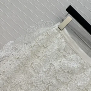 Dior Women Mid-Length Skirt Ecru Cotton-Blend Lace with Allover Butterfly Motif