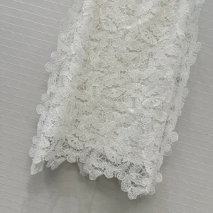 Dior Women Mid-Length Skirt Ecru Cotton-Blend Lace with Allover Butterfly Motif