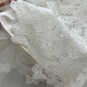 Dior Women Mid-Length Skirt Ecru Cotton-Blend Lace with Allover Butterfly Motif