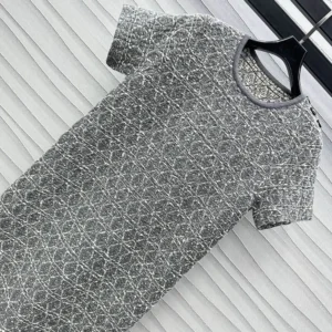 Dior Women Short Macrocannage Dress Gray Cotton-Blend Tweed Knit