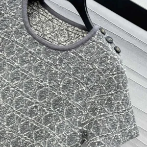 Dior Women Short Macrocannage Dress Gray Cotton-Blend Tweed Knit