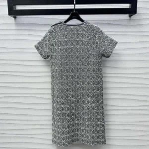 Dior Women Short Macrocannage Dress Gray Cotton-Blend Tweed Knit