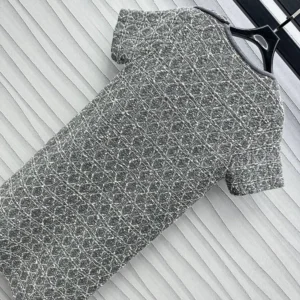 Dior Women Short Macrocannage Dress Gray Cotton-Blend Tweed Knit