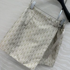 Dior Women Skort Beige Technical Jacquard Taffeta with Dior Oblique Motif