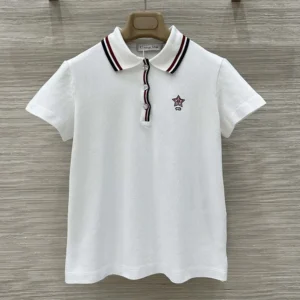 Dior Women Vibe Polo Shirt White Cotton-Blend Jersey with Three-Tone Signature