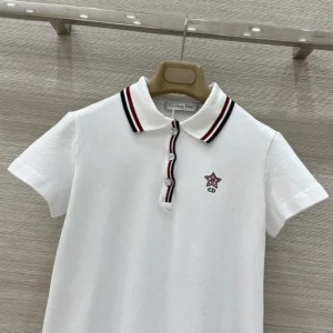 Dior Women Vibe Polo Shirt White Cotton-Blend Jersey with Three-Tone Signature