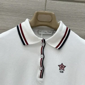 Dior Women Vibe Polo Shirt White Cotton-Blend Jersey with Three-Tone Signature