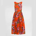 Dolce Gabbana D&G Women Cotton Calf-length Babydoll Dress with Rose Print