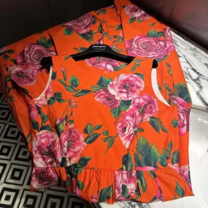 Dolce Gabbana D&G Women Cotton Calf-length Babydoll Dress with Rose Print
