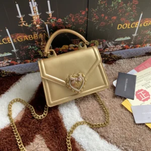 Dolce Gabbana D&G Women Medium Devotion Bag in Mordore Nappa Leather-Gold