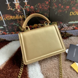 Dolce Gabbana D&G Women Medium Devotion Bag in Mordore Nappa Leather-Gold