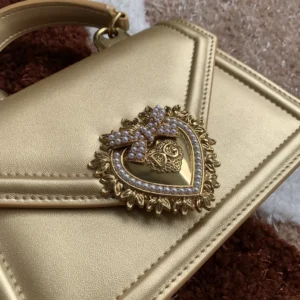 Dolce Gabbana D&G Women Medium Devotion Bag in Mordore Nappa Leather-Gold