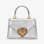 Dolce Gabbana D&G Women Medium Devotion Bag in Mordore Nappa Leather-Silver