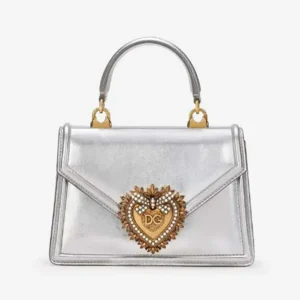 Dolce Gabbana D&G Women Medium Devotion Bag in Mordore Nappa Leather-Silver