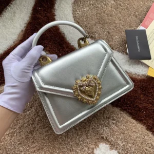 Dolce Gabbana D&G Women Medium Devotion Bag in Mordore Nappa Leather-Silver