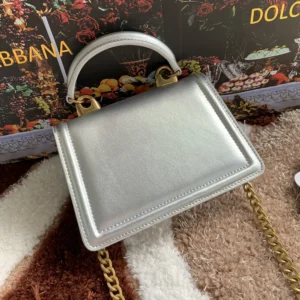 Dolce Gabbana D&G Women Medium Devotion Bag in Mordore Nappa Leather-Silver