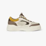 Fendi Unisex Fendi Force Sneakers White Brown and Yellow Leather Low-tops